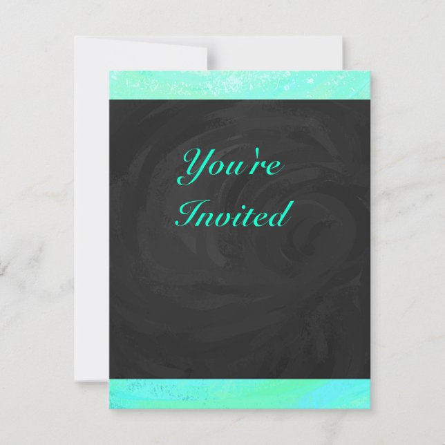 Mint Ice Blue and Black Monogram Invitation (Front)