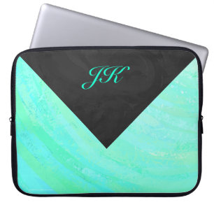 Mint Ice Blue and Black Monogram Laptop Sleeve