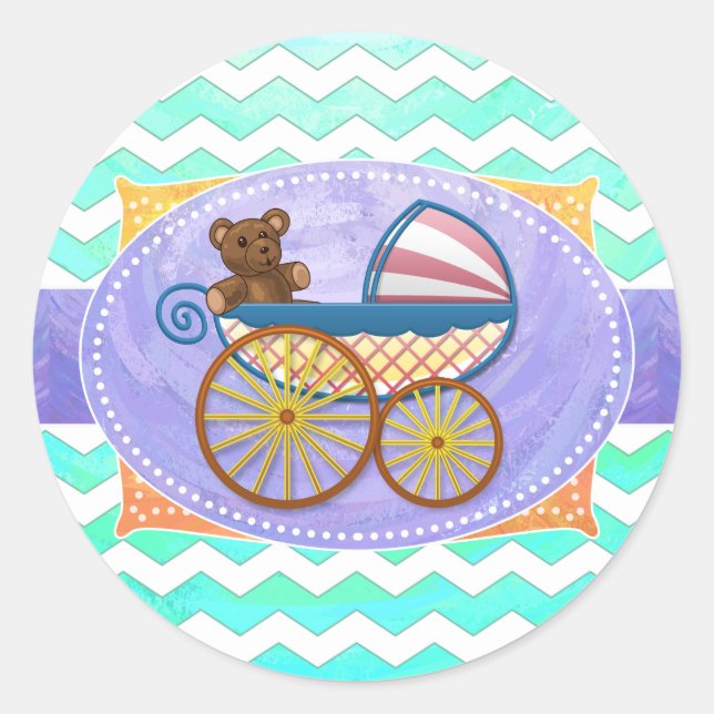 Mint Ice Blue Chevron Patteryn Baby Classic Round Sticker (Front)