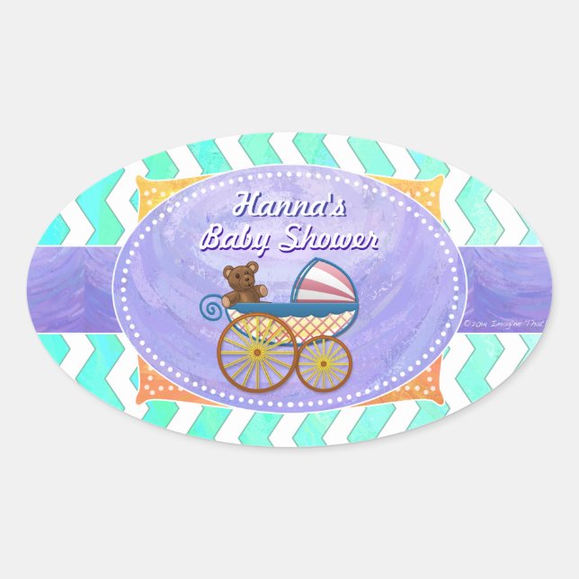 Mint Ice Blue Chevron Patteryn Baby Oval Sticker (Front)