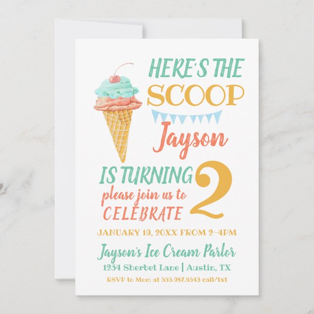 Mint Ice Cream Birthday Invitation Template (Front)