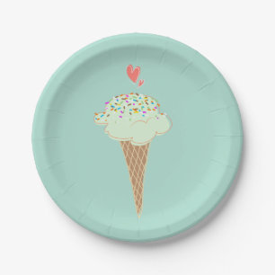 Mint Ice Cream Cone Paper Plate