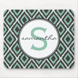 Mint Ikat Monogram Mouse Mat