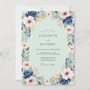 Mint Indigo Bloom Wedding Invitation
