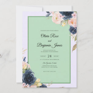 Mint Indigo Bouquet Eucalyptus Wedding Invitation