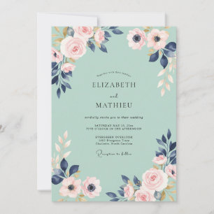Mint Indigo Petal Wedding Invitation