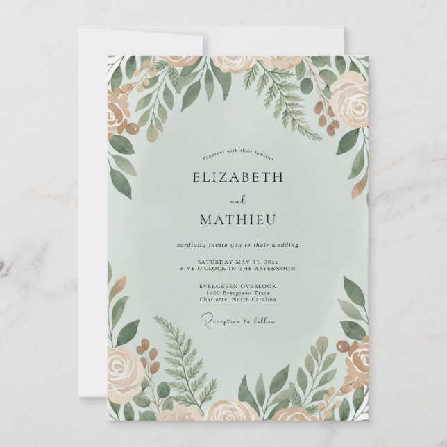 Mint Ivory Foliage Eucalyptus Wedding Invitation (Front)