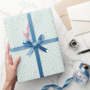 Mint/Ivory Greek Key Seamless Pattern Chic Wedding Wrapping Paper