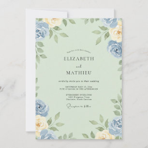 Mint Ivory Watercolor Wedding Invitation