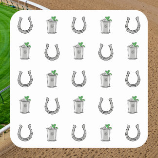 Mint Julep Cocktails & Horseshoe Pattern Race Day Square Paper Coaster