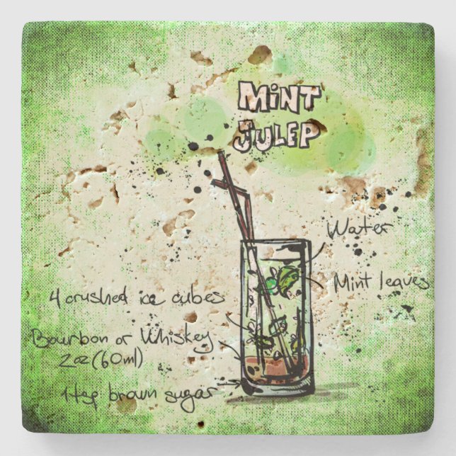 Mint Julep Drink Recipe Stone Coaster (Front)