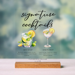 Mint Julep Lemon Drop Signature Cocktails Acrylic Sign