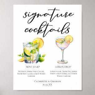 Mint Julep Lemon Drop Southern Cocktails Menu Poster