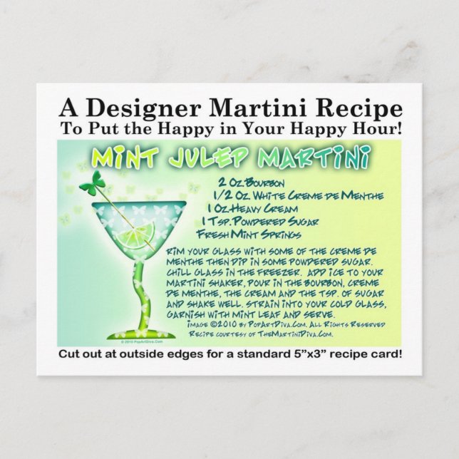 Mint Julep Martini Recipe Postcard (Front)