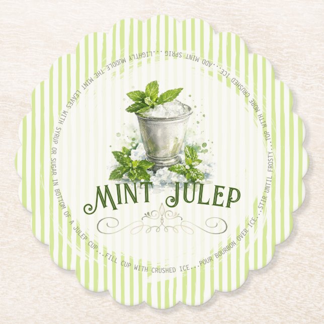 Mint Julep Recipe Derby Party Modern Watercolor Paper Coaster (Front)