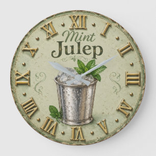 Mint Julep Vintage Bourbon Cocktail Bar Decor Large Clock