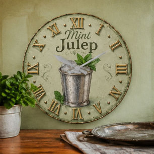 Mint Julep Vintage Bourbon Cocktail Bar Decor Large Clock