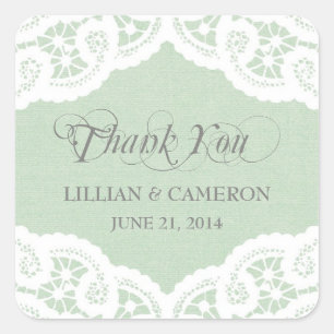 Mint Lace Doily Thank You Name Stickers