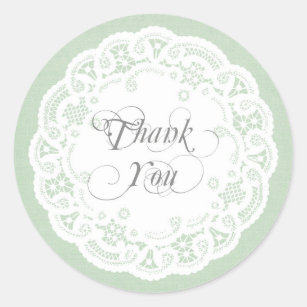 Mint Lace Doily Thank You Stickers