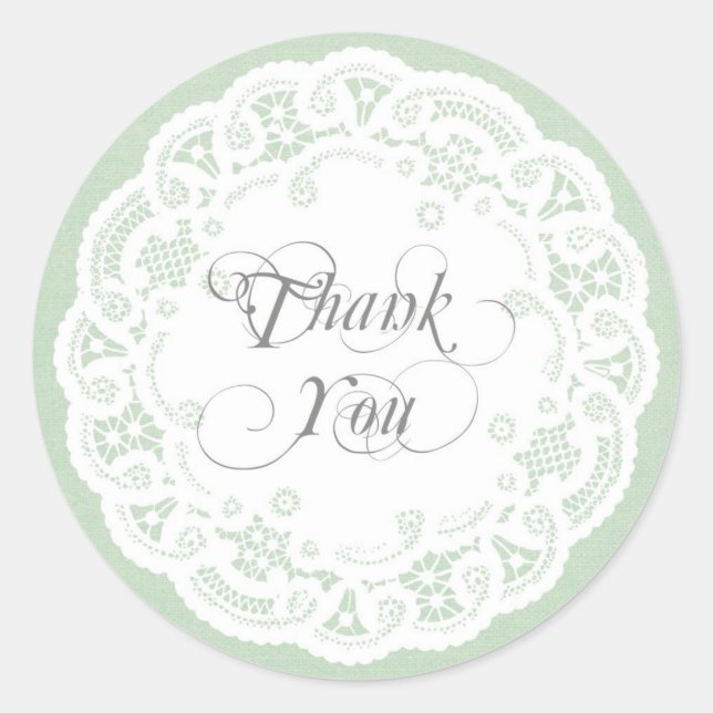 Mint Lace Doily Thank You Stickers (Front)