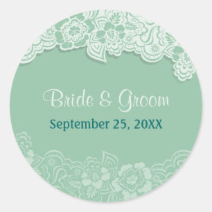 Mint Lace - Save the Date Classic Round Sticker