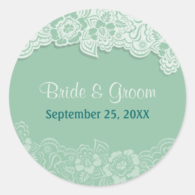 Mint Lace - Save the Date Classic Round Sticker (Front)