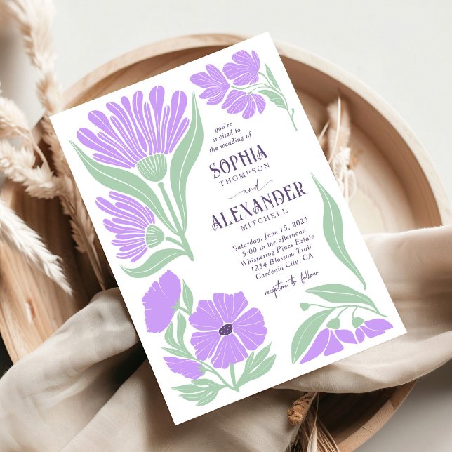 Mint Lavender Boho Retro Chic Wedding Invitation (Creator Uploaded)