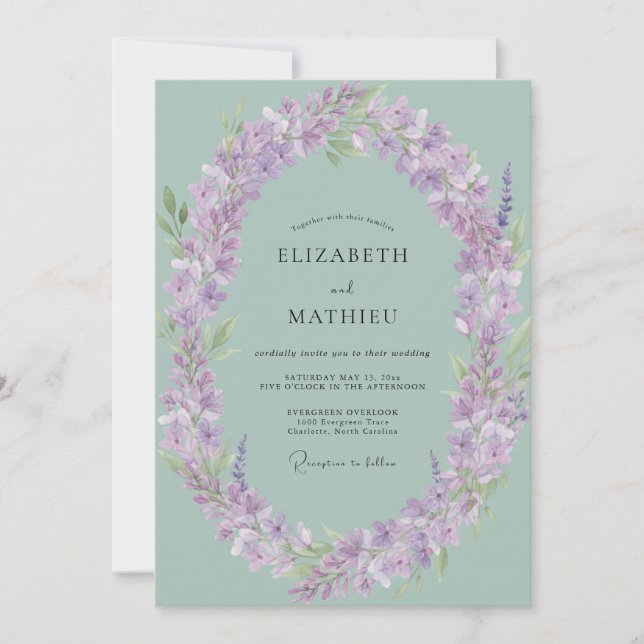 Mint Lavender Botanical Romance Wedding Invitation (Front)