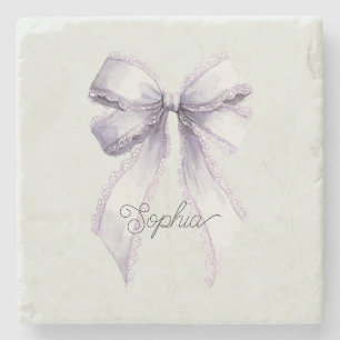 Mint Lavender Bow Stone Coaster