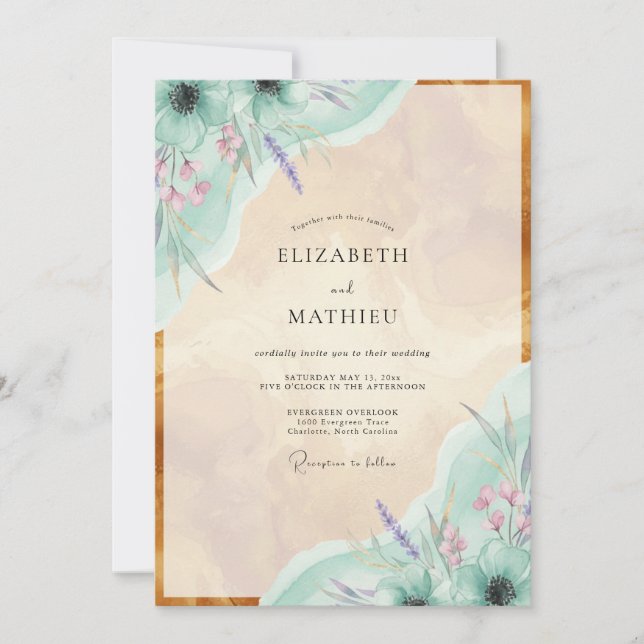 Mint Lavender Painted Wedding Invitation (Front)