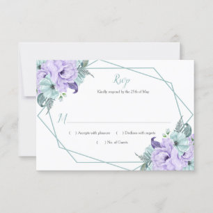 Mint Lavender Watercolor Peonies Geometric RSVP Card