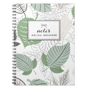 Mint Leaves Pattern Personalised Notebook