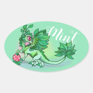 Mint~lil' herb garden dragon oval sticker