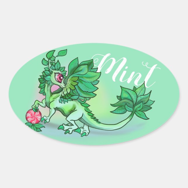 Mint~lil' herb garden dragon oval sticker (Front)