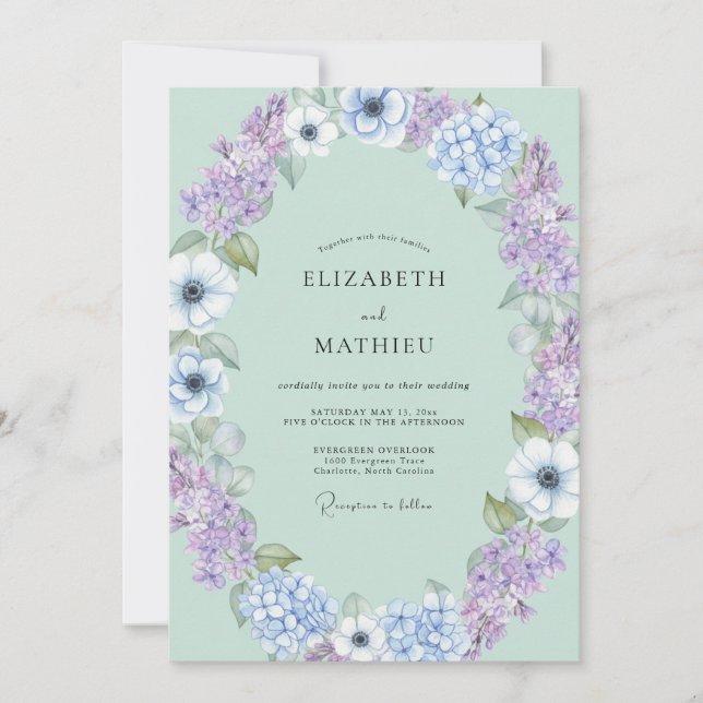 Mint Lilac Anemone Wedding Invitation (Front)