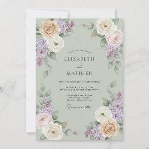 Mint Lilac Painted Wedding Invitation