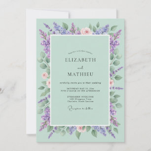 Mint Lilac Wisteria Wedding Invitation