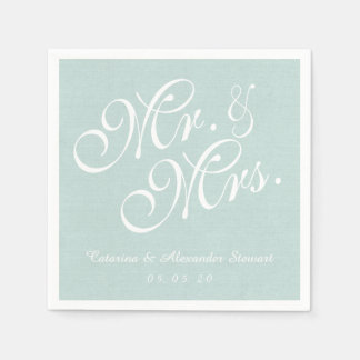 Mint Linen Mr. and Mrs. Wedding Paper Napkins