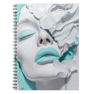 Mint Liquid Girl Portrait Abstract Art Notebook