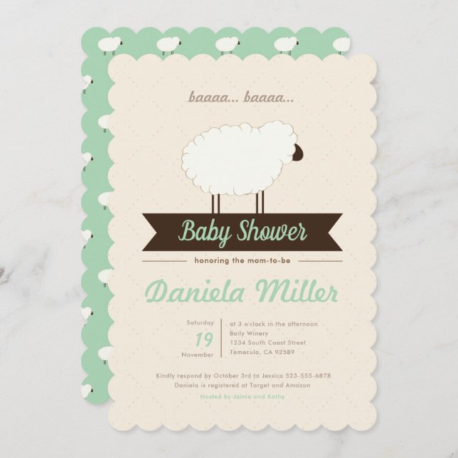 Mint Little Lamb Gender Neutral Baby Shower Invitation (Front/Back)