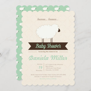 Mint Little Lamb Gender Neutral Baby Shower Invitation