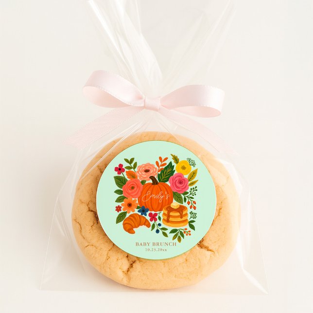 Mint Little Pumpkin Baby Shower Classic Round Sticker (Creator Uploaded)