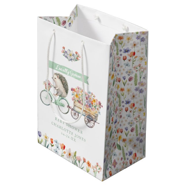 Mint Locally Grown Hedgehog Baby Shower Gift Bag (Back Angled)