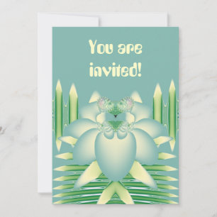 Mint Lotus Art Deco Fractal Flower Art Invitation