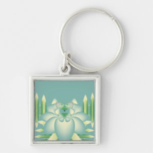 Mint Lotus Art Deco Fractal Flower Art Key Ring