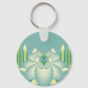 Mint Lotus Art Deco Fractal Flower Art Key Ring