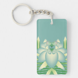 Mint Lotus Art Deco Fractal Flower Art Key Ring