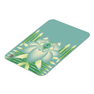 Mint Lotus Art Deco Fractal Flower Art Magnet