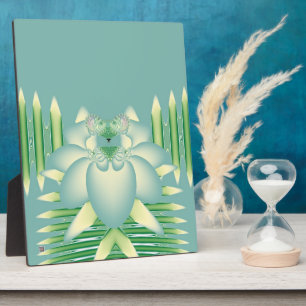 Mint Lotus Art Deco Fractal Flower Art Plaque