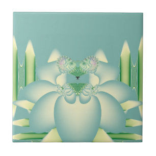 Mint Lotus Art Deco Fractal Flower Art Tile